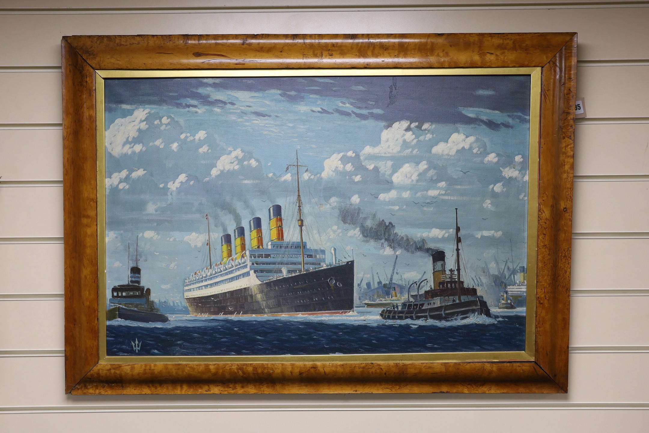 Attributed to Odin Rosenvinge (1880-1957), oil on canvas, Liner entering harbour, 47 x 72cm